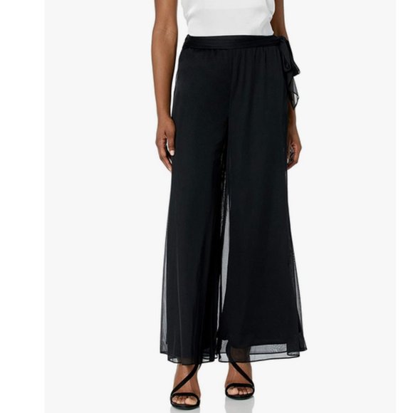 Alex Evenings Women's Wide Leg Chiffon Dress Pant Black L/ Regular - Picture 1 of 7